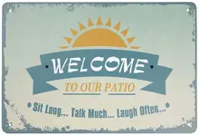 Vintage Metal Tin Sign Welcome to Our Patio Sit Long Talk Much Laugh Often Sign for Home Kitchen Bar Wall Decor 12x8 Inch
Vintage Metal Tin Sign Welcome to Our Patio Sit Long Talk Much Laugh Often Sign for Home Kitchen Bar Wall Decor 12x8 Inch