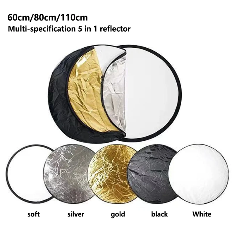 

24" 31" 43" 60/80/110cm 5 in1/2 in 1 Reflector Photography Collapsible Portable Light Diffuser Round Reflector For Studio