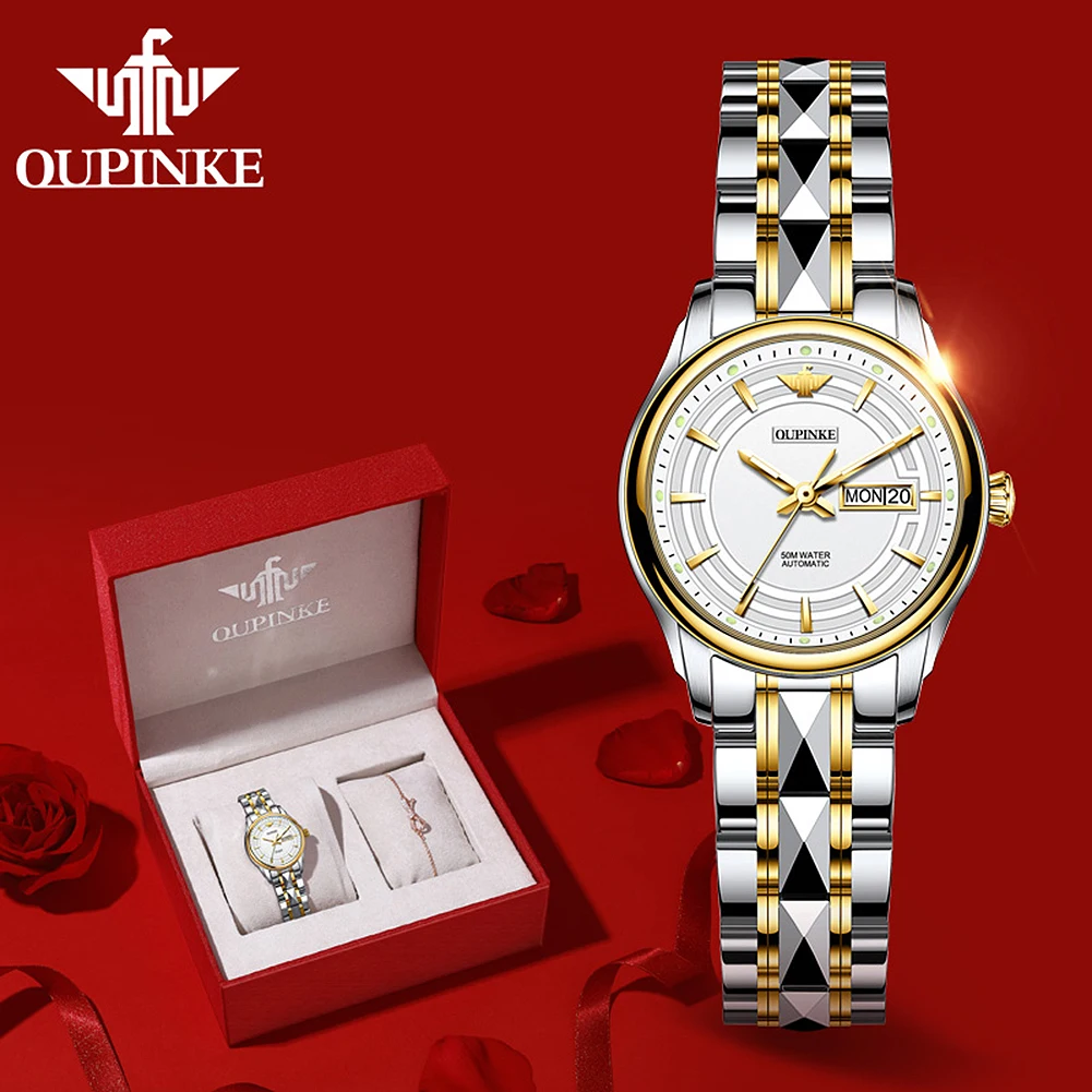 OUPINKE Top Brand Luxury Women Automatic Mechanical Watches Waterproof Stainless Steel Watchstrap Automatic Women Watch Gift Set
OUPINKE Top Brand Luxury Women Automatic Mechanical Watches Waterproof Stainless Steel Watchstrap Automatic Women Watch Gift Set
