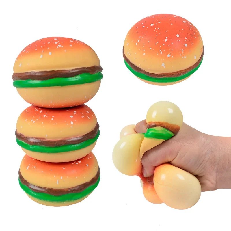 

Мяч для снятия стресса с гамбургерами, 3D сжимаемые игрушки-гамбургеры, силиконовые сжимаемые игрушки для снятия стресса, силиконовая сжимаемая сенсорная игрушка для взрослых и детей
