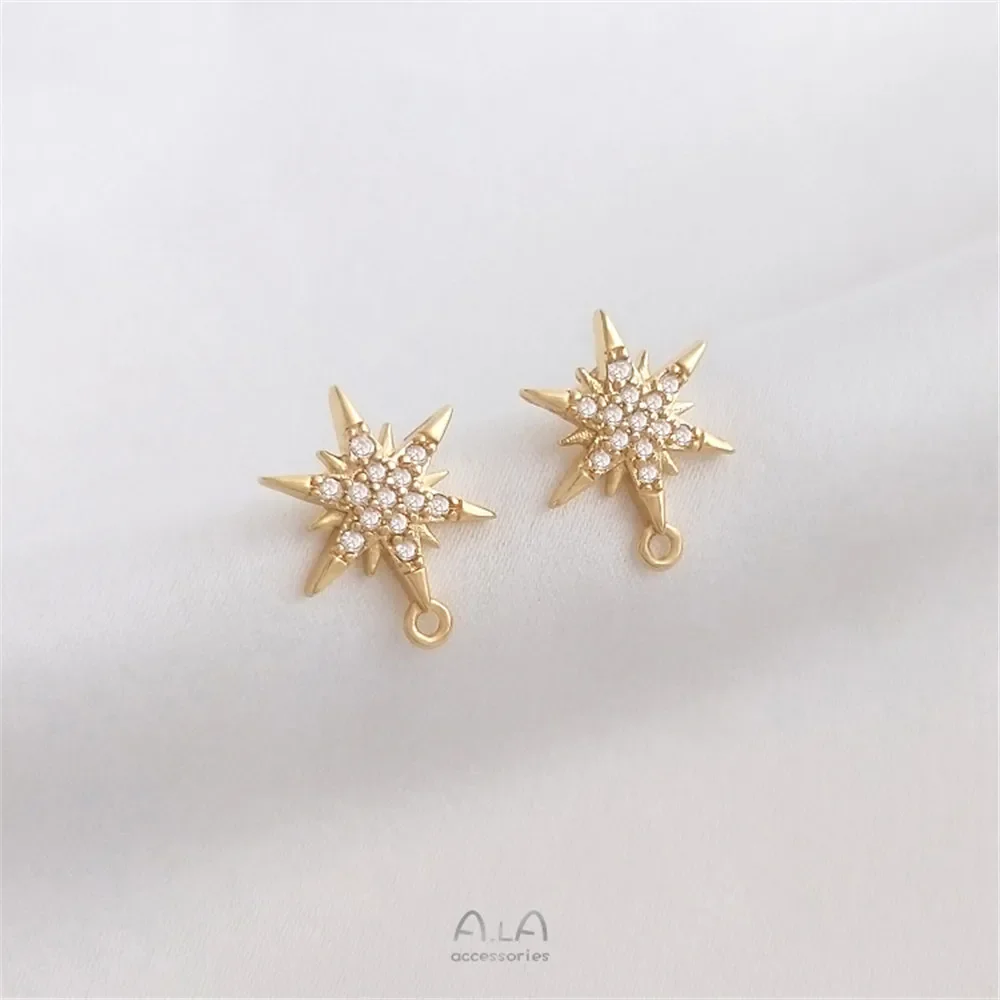 

14K gold retaining color micro-inlaid zircon hexawn star with ring DIY earrings 925 silver pin earrings accessories