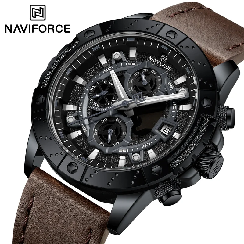 

NAVIFORCE Luxury Men Chronograph Watch Waterproof Sport Luminous Quartz Wristwatches Leather Strap Date Clock Relogio Masculino
