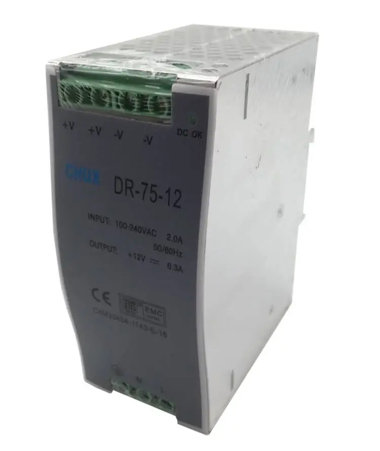 CHUX 75W 12V 6.25A Switching Power Supply Din rail type DR75W-12V single output LED Power Supplies
CHUX 75W 12V 6.25A Switching Power Supply Din rail type DR75W-12V single output LED Power Supplies