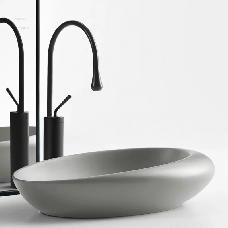 

Современные минималистичные современные серые раковины для ванной, столешница, раковина, дизайнерская раковина, художественная керамическая раковина, раковины для ванной комнаты