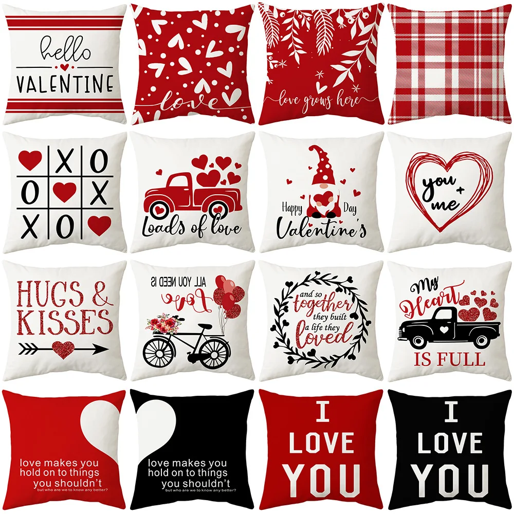 

2023 Valentine's Day Decor Pillowcase Valentine's Day Gift Cushion Pillow Cover Dedroom Decorative Red Hearts Cushion Cover 45cm