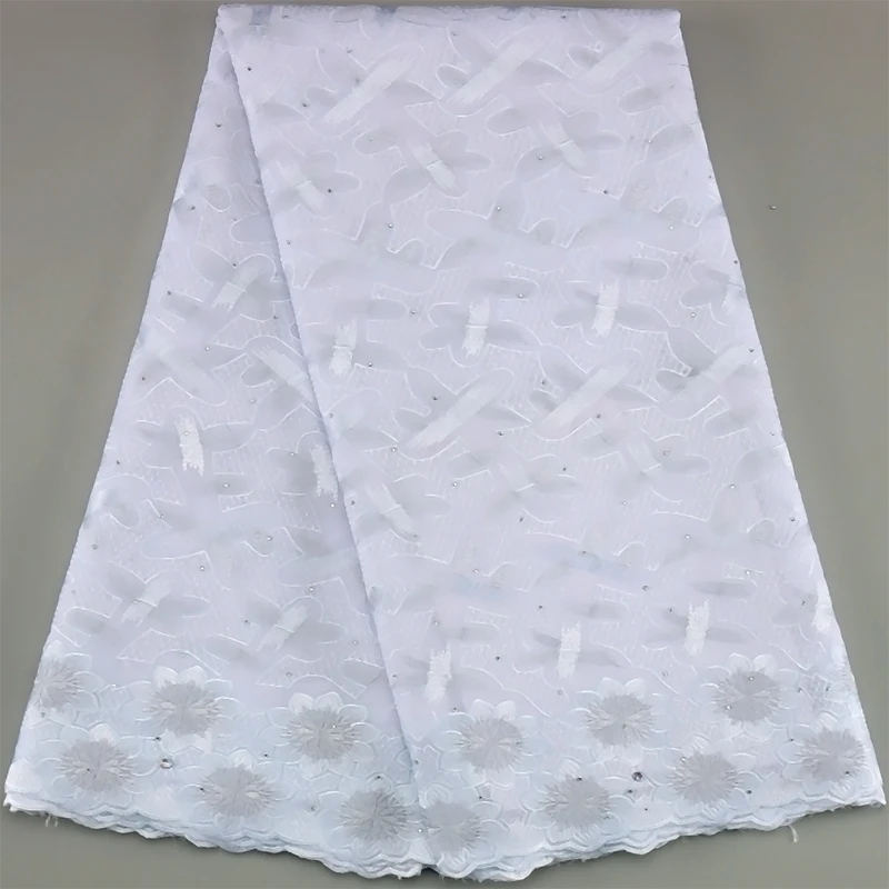 

Чистая белая нигерийская хлопковая Кружевная Ткань 5 ярдов Высококачественная швейцарская вуаль кружева в Швейцарии кружевная ткань для свадебного платья