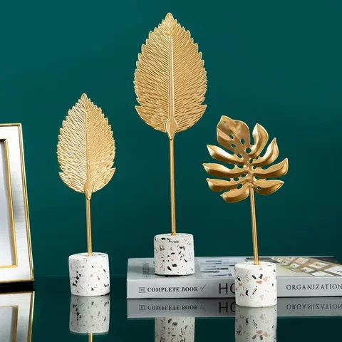 

Nordic Gold Ginkgo Leaf Crafts Leaves Sculpture Luxury Living Room Decor Home Decoration Accessories Office Desktop Ornaments