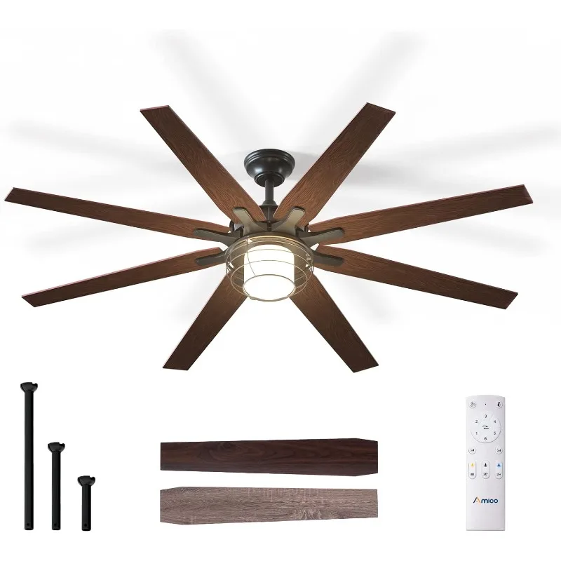 

Amico Ceiling Fans with Lights, 66'' Indoor/Outdoor Black Ceiling Fan with Remote Control, Reversible DC Motor, 8 Blades, 3CCT