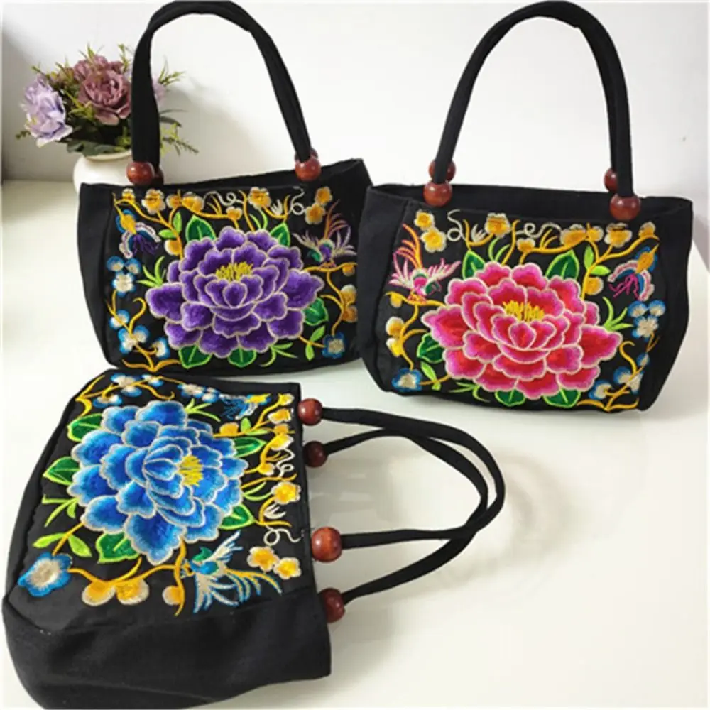

Холщовые сумки с цветочной вышивкой в стиле ретро, сумки для хранения с цветами, женская сумка на плечо в этническом стиле, сумка для покупок