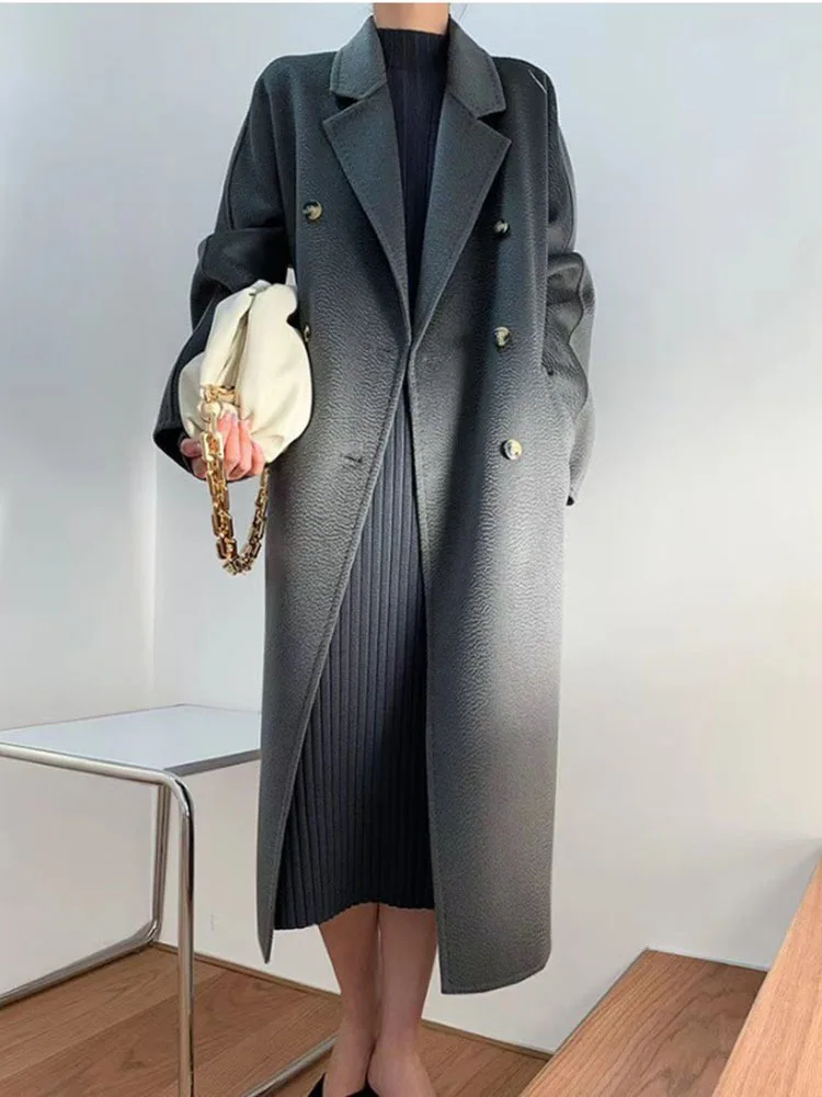 

Женское двубортное кашемировое пальто, длинное однотонное пальто из кашемира, модель 2A466 на весну и зиму, 2023
