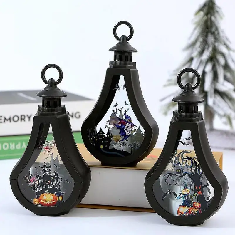 

Portable Halloween Lantern Candle Light Vintage Witch Castle Hanging LED Lamp Haloween Party Decor Supplies Bedside Table