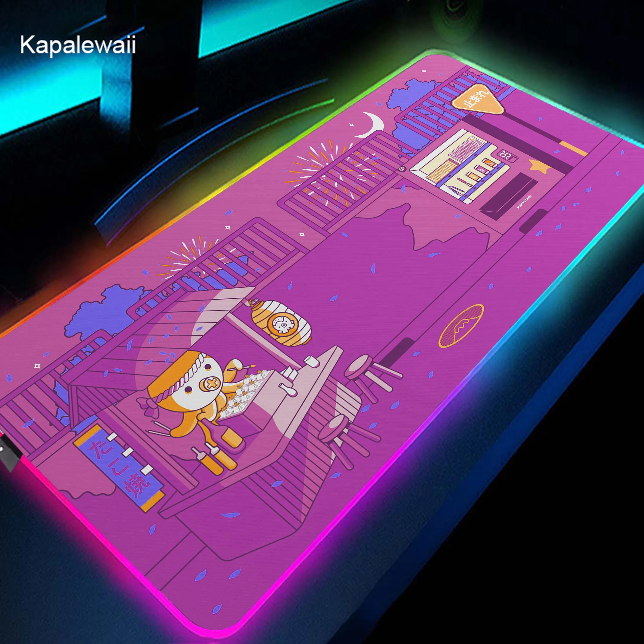 

RGB Pink Kawaii Game Mouse Pad Locking Edge Gamer Rubber Table Carpet Gaming Mousepad Large Mouse Mat LED Backlit Keyboard Pads