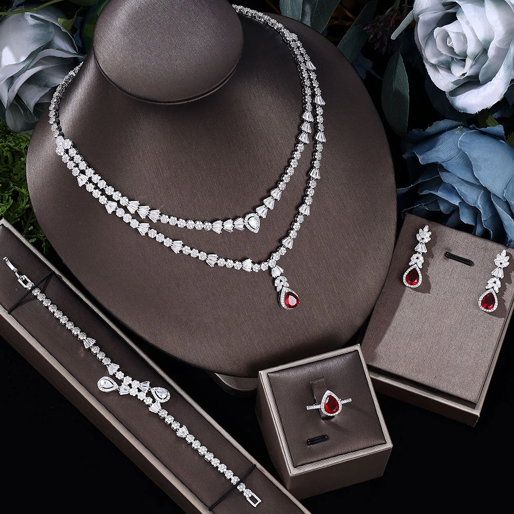 4pcs Bridal Zirconia Full Jewelry Sets For Women Party, Luxury Dubai Nigeria CZ Crystal Wedding Jewelry Sets
4pcs Bridal Zirconia Full Jewelry Sets For Women Party, Luxury Dubai Nigeria CZ Crystal Wedding Jewelry Sets