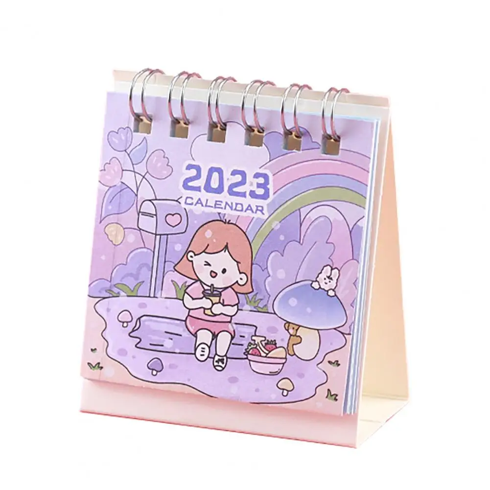 

Record Date Dual Coil Clear Printed Decorative Mini Calendar Cartoon Girl Print Smooth Page Turning 2023 Desk Calendar Supplies