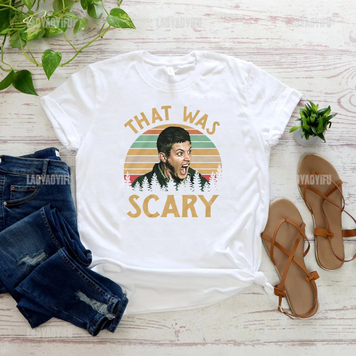 

Vintage T-Shirt Dean Winchester Supernatural That Was Scary Funny Men Women Funny Short Sleeve Tshirt Tops Streetwear Cotton Tee