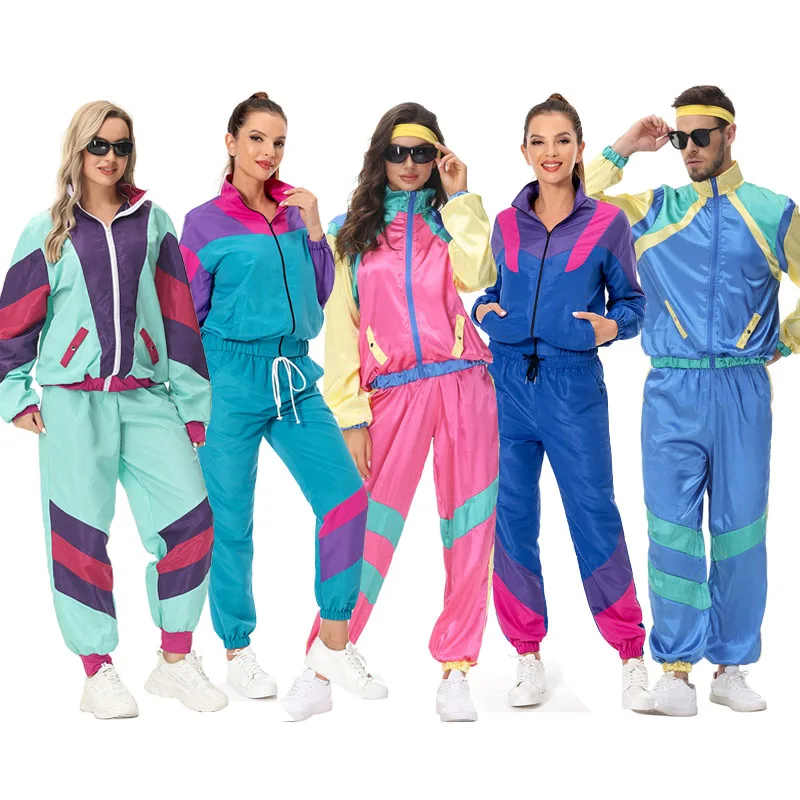 

Взрослые 80-90-е хиппи диско стиль ретро Спортивная одежда Хэллоуин Карнавальный костюм для женщин мужчин искусственная ролевая игра