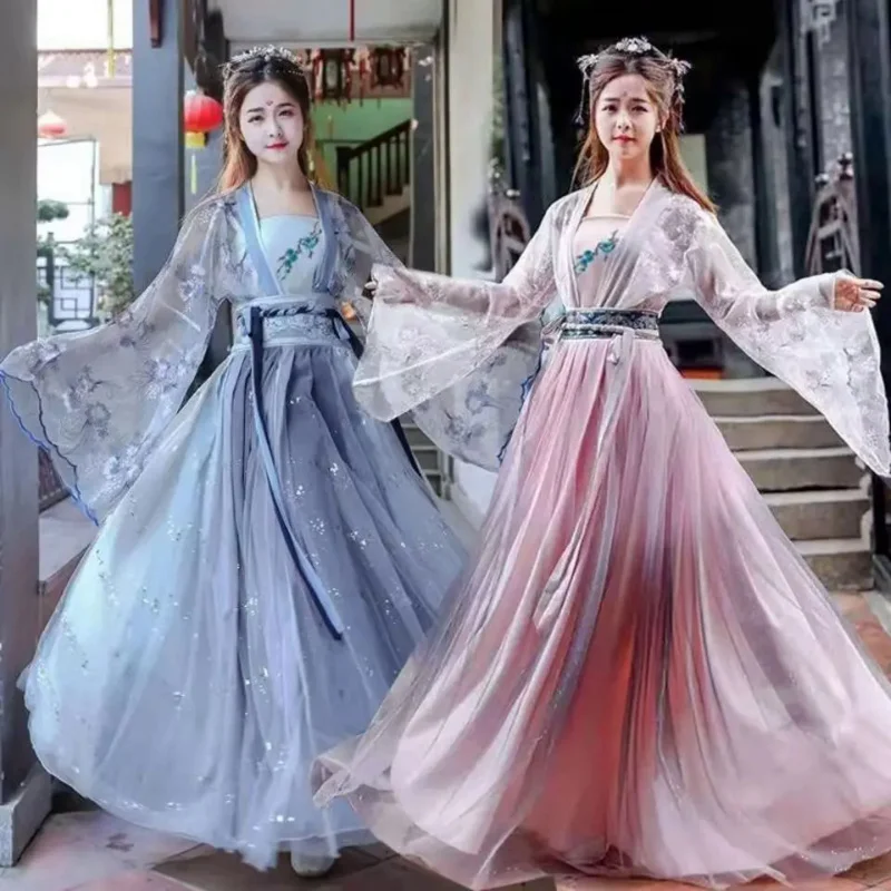 

Традиционное женское платье Hanfu с цветами 2024, традиционный китайский костюм, красивый танцевальный костюм ханьфу, оригинальный халат принцессы династии Тан