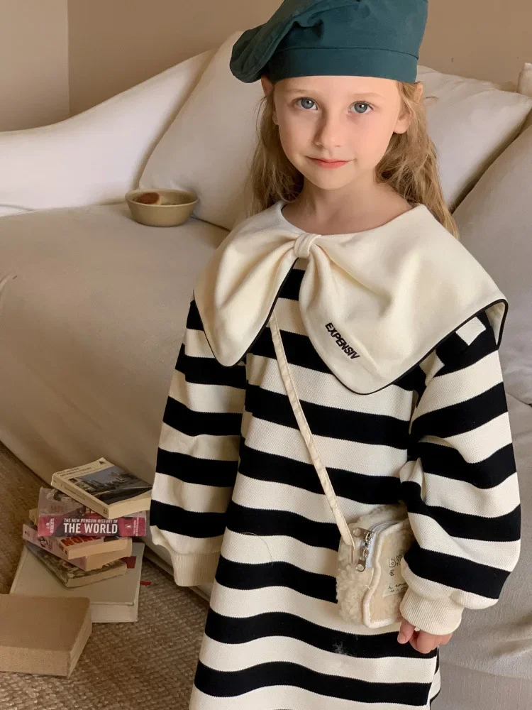 Fashion Baby Girl Striped Princess Dress Cotton Autumn Children Big Bow Collar Sweater Skirt Outerwear Kids Clothes 1-10Years
Fashion Baby Girl Striped Princess Dress Cotton Autumn Children Big Bow Collar Sweater Skirt Outerwear Kids Clothes 1-10Years