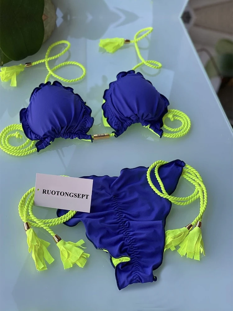 Sexy Blue Bikini New Bikinis Feminino Swimsuit Solid Bikini Set