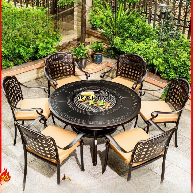 Outdoor Barbecue Table and Chair Cast Aluminum Smokeless Electric Baking Charcoal Grilled Iron Leisure Dining Table Combination 
Outdoor Barbecue Table and Chair Cast Aluminum Smokeless Electric Baking Charcoal Grilled Iron Leisure Dining Table Combination