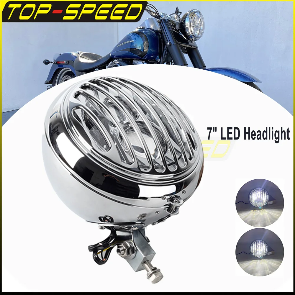 

7 Inch Steel Chrome E9 Glass Lens Led Headlight For Harley Heritage Fat Boy Softail 1986-2014 Motorcycle Round Front Headlamp