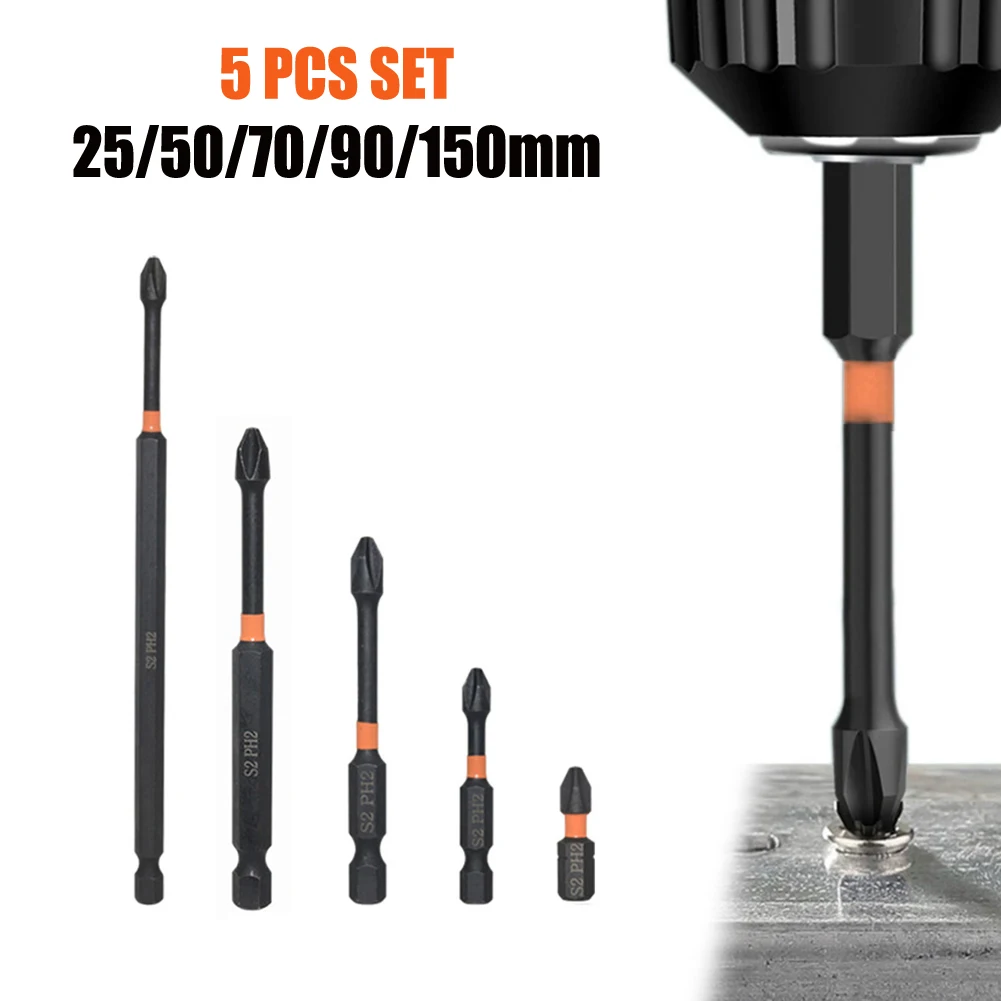 5Pcs Impact Screwdriver Bits 25-150mm Magnetic Cross PH2 Bit Set Alloy Steel Cross Screwdriver Bit Non-slip Driver Hand Tool
5Pcs Impact Screwdriver Bits 25-150mm Magnetic Cross PH2 Bit Set Alloy Steel Cross Screwdriver Bit Non-slip Driver Hand Tool