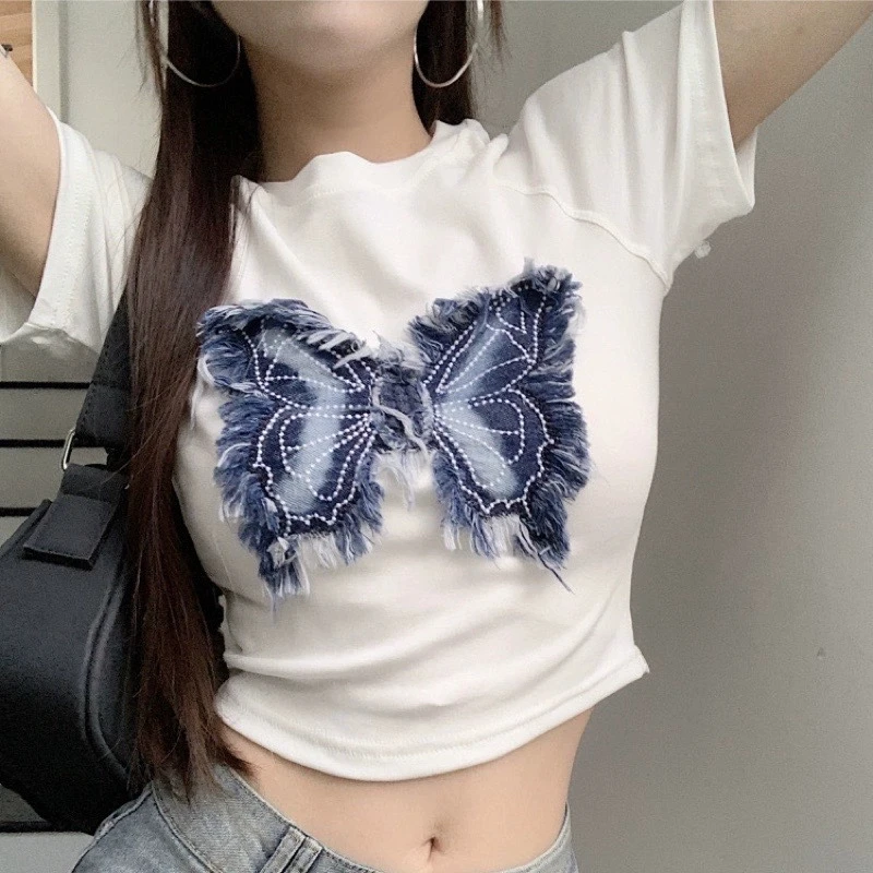 Women Trendy Butterfly Patch Y2K Streetwear Chic Sexy Crop Tops 2024 Summer Aesthetic Vintage Casual Short Sleeve Slim T-shirt
Women Trendy Butterfly Patch Y2K Streetwear Chic Sexy Crop Tops 2024 Summer Aesthetic Vintage Casual Short Sleeve Slim T-shirt