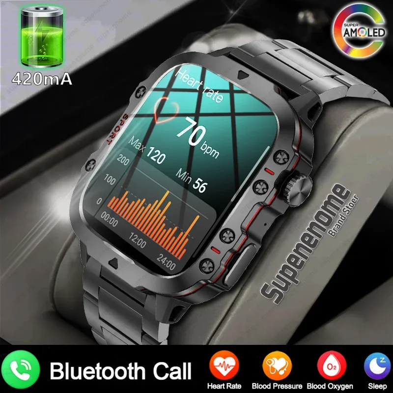 

2024 New Smartwatch Men's Rugged Military Bluetooth Call Sport Heart Rate IP68 Waterproof Outdoor Smart Watches for Android IOS