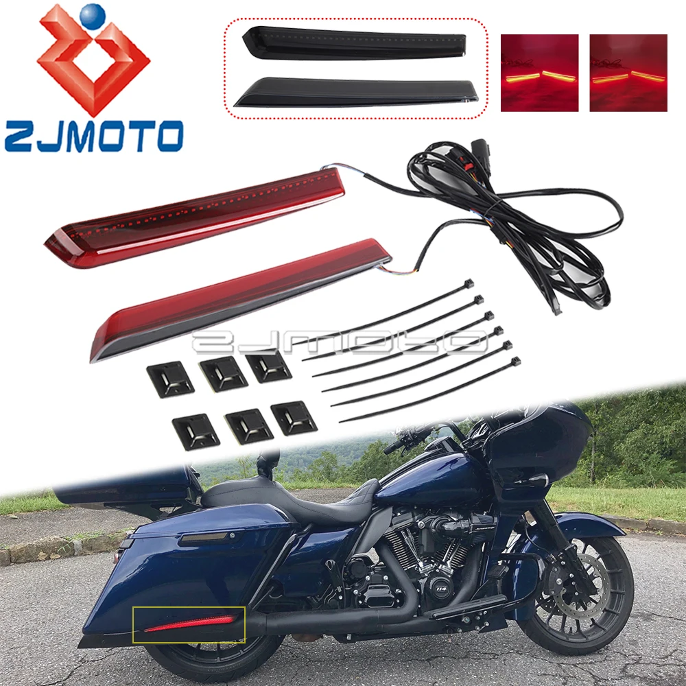 

Motorcycle Extended Saddlebag Side Marker LED Running Brake Light For Harley Touring Electra Glide Ultra Classic Road King 2014+