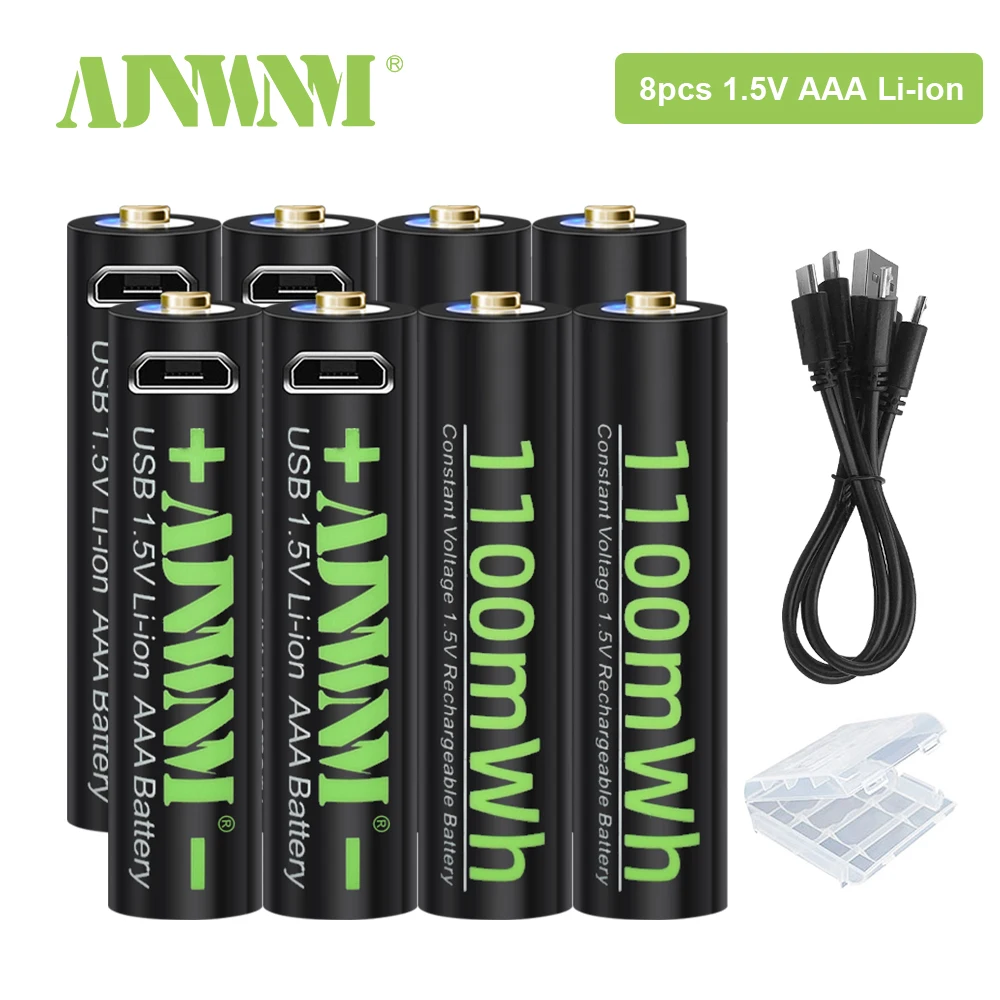 Фото AJNWNM USB AAA батарея 1 5 в Li-Ion перезаряжаемые батареи 1100MWH 3A aaa для фонарика с USB-кабелем