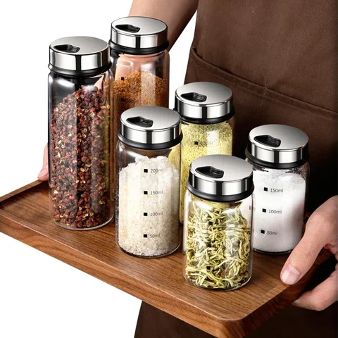 

Stainless Steel Spice Jar Lid Glass Pepper Shaker Bottle Outlets Seasoning Condiment Storage Bottle Kitchen Gadgets Spice Tool