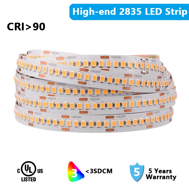 

UL Listed 2835 LED Strip Light 60/120/240 LEDs/m High-end SMD2835 16.4ft Flexible Ribbon Tape RA90 Led Lights 3000K 6000K 12/24V