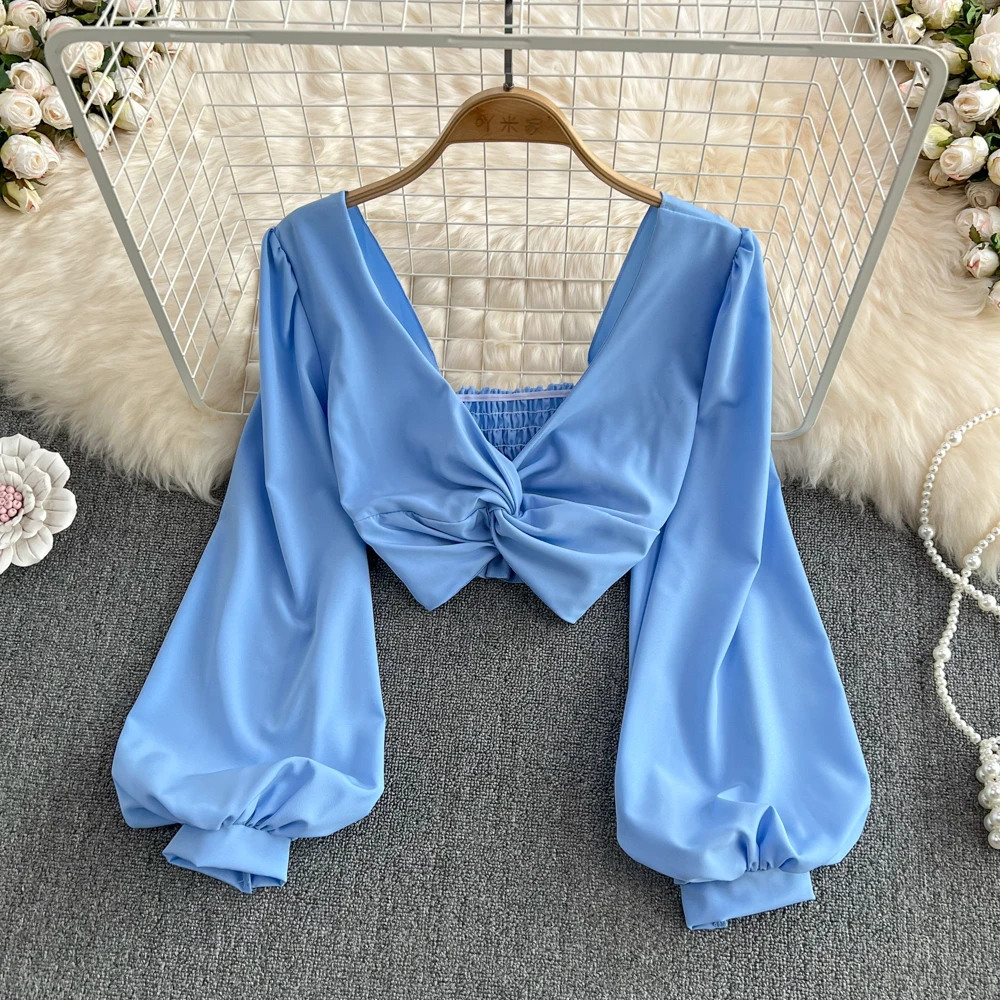 Chic Sweet Lantern Long Sleeve V Neck Crop Blouse Slim Chiffon Elegant Korean Fashion Top Sexy Women Shirt
Chic Sweet Lantern Long Sleeve V Neck Crop Blouse Slim Chiffon Elegant Korean Fashion Top Sexy Women Shirt