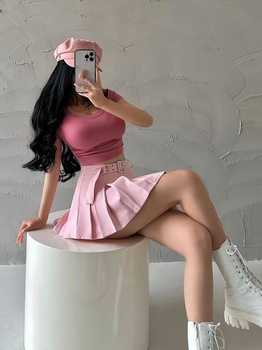 WOMENGAGA Summer Skorts High-quality Sexy A-LINE Safety Skirts Pleated Skirt Half Length Short Skirt Belt Fashion Women E4H4 WOMENGAGA Summer Skorts High-quality Sexy A-LINE Safety Skirts Pleated Skirt Half Length Short Skirt Belt Fashion Women E4H4