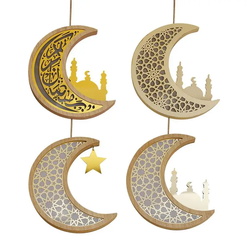 

Eid Decoration Moon Lights Festival Eid LED Lamps Hang Ornament Wood Eid LED Lanterns Night Light For Home Bedroom Decor Home