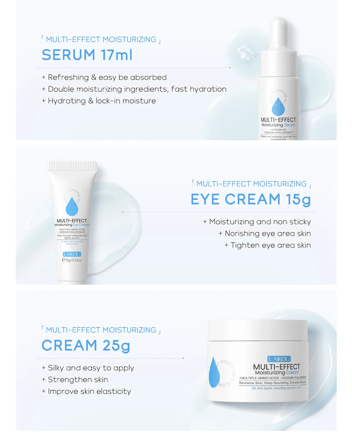 5pcs Multi-Effect Moisturizing Skincare Sets Amino Acids Cleanser Hyaluronic Acid Toner Serum Eye Cream Improve Dry Skin Cream 29 S2172f2a2845848008555c2fbf5c17669s