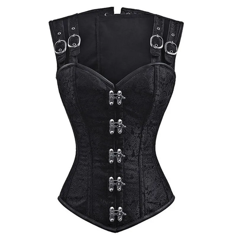 

Women's Steampunk Lace Up Corset Vest Bustier Goth Punk Sexy Leather Rivets Corsets Top Gothic Shoulder Strap Overbust Corselet