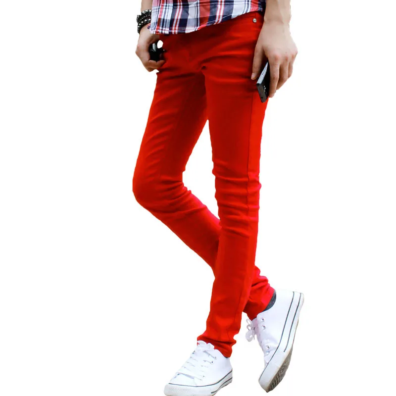 

Wholesale 2023 Korean Fashion Casual Show Thin Skinny Jeans Men Red Clothes For Teenagers Pencil Trousers Men's Classic Pants