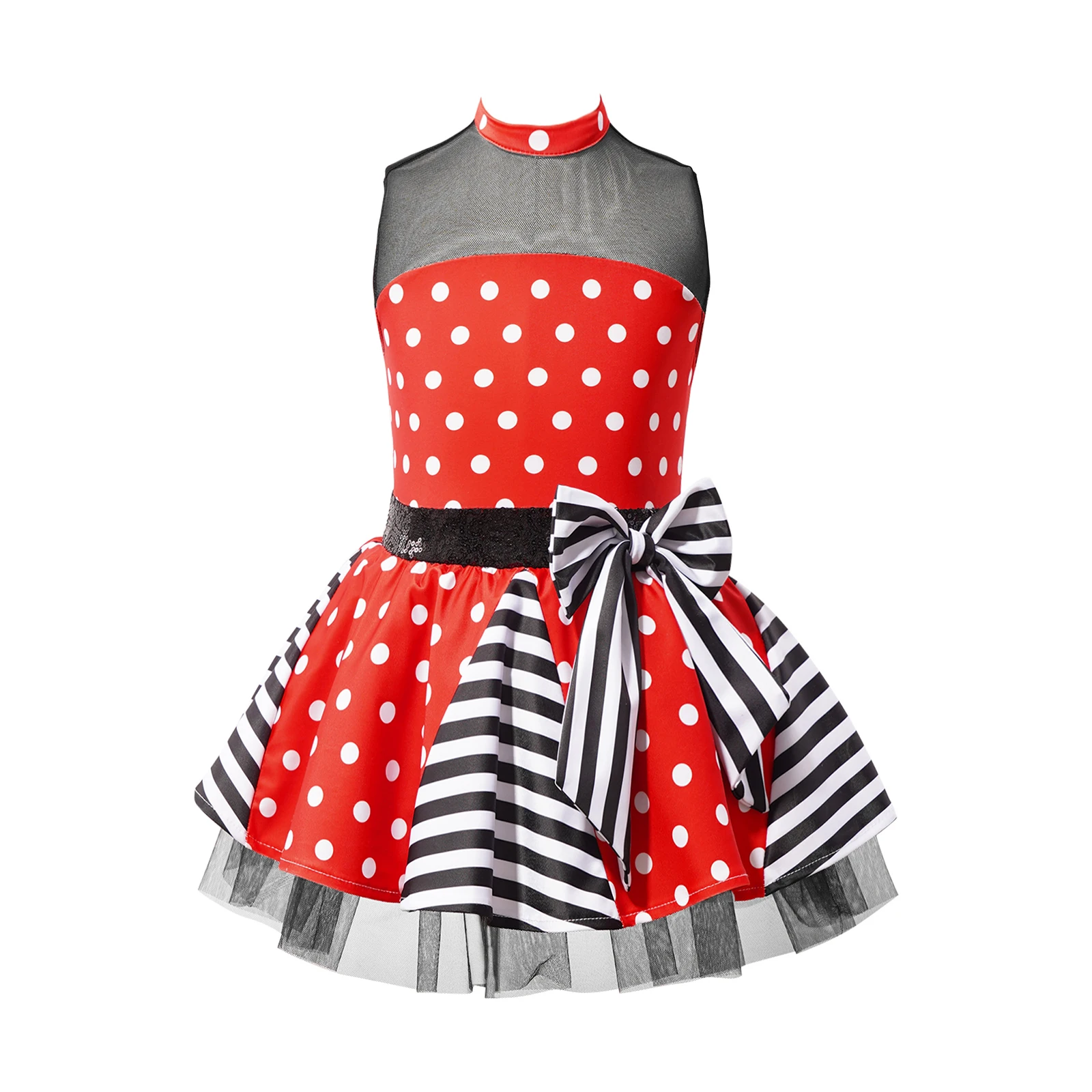 

Kids Girls Christmas Dance Ballet Tutu Dress Sleeveless Polka Dots Bowknot Mesh Gymnastics Leotard Party Performance Dancewear