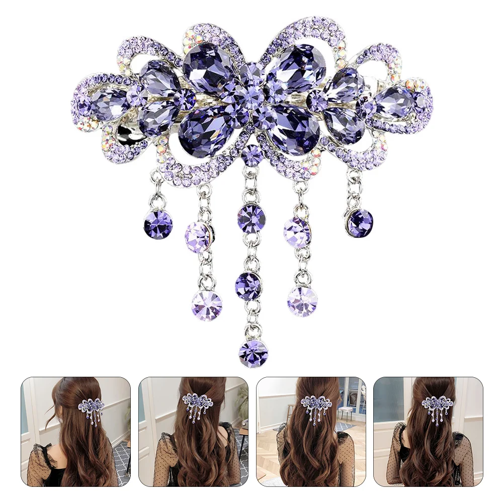 

Hairpin Girls Barrette Rhinestone Fringe Women Headdress Tiara for Party Earth Tones