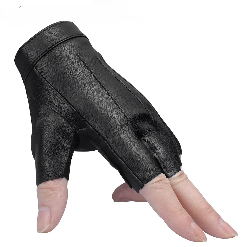 

Men's Summer Motorcycle Gloves Leather Biker Gloves Fingerless Women Motorbike Bicycle Driving Training Cycling Gloves Black