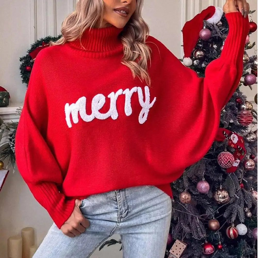 

Women Knitwear Cozy Bat Sleeve Women's Sweater with High Collar Neck Protection Knitted Thick Warm Pullover for Fall for Women