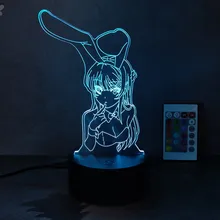 

3D Illusion Led Nightlights ANIME Light Lamp Multi Color Changing Lampara BUNNY GIRL SENPAI MAI SAKURAJIMA KAWAII For Xmas Gift