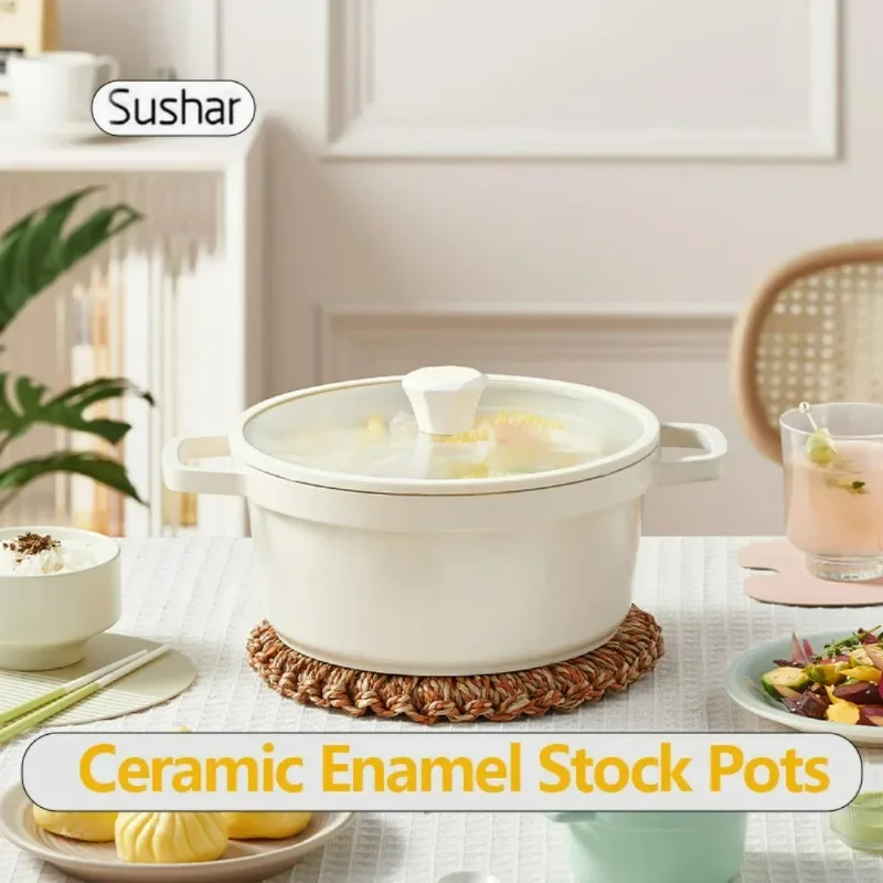 

Sushar Home Kitchen Ceramic Enamel Stock Pots Saucepan Casserole Nonstick Toxin Free Gather Energy Heat Preservation Cookware