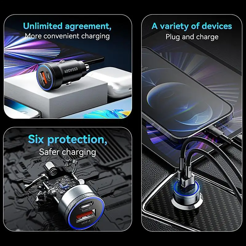 54W USB Car Charger USB-A Type-C Fast Charging Car Adapter AC Dual Ports USB C Car Charger For Mobile Phones Tablets
54W USB Car Charger USB-A Type-C Fast Charging Car Adapter AC Dual Ports USB C Car Charger For Mobile Phones Tablets