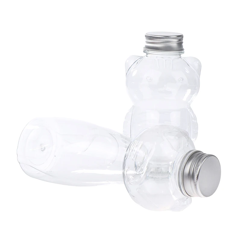 

5Pcs Homemade Juice Bottles Transparent Juicing Beverage PET Bottle Cold Drink Milk Tea Juice Sealed Cap Cold Drink Cat Bottle