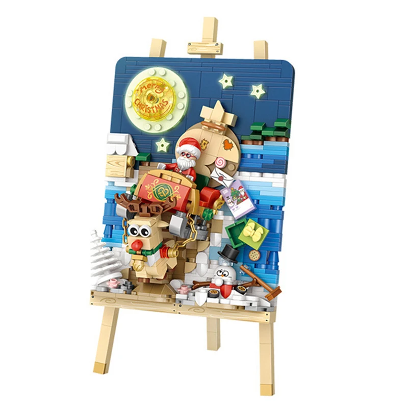 

Cartoon Painting Building Blocks Christmas Sleigh Cute Hanging Paintings Assembled Ornaments Toys Gifts for Adults and Children