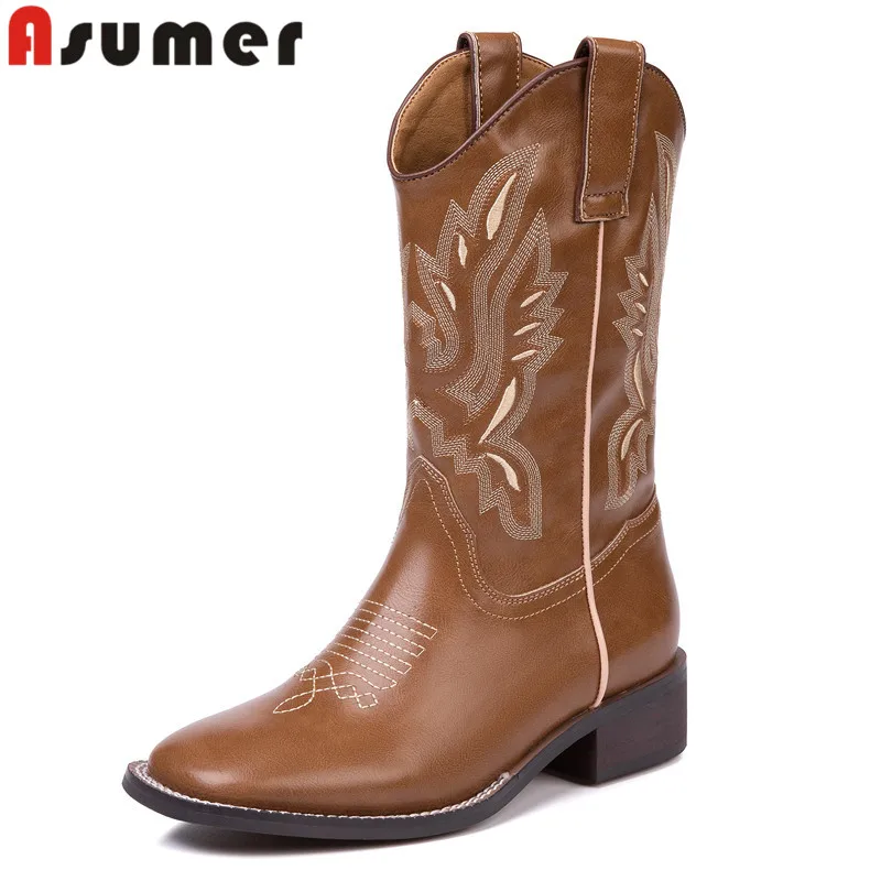 ASUMER 2024 New Embroider Genuine Leather Western Boots Square Med Heels Mid Calf Boots Cool Ladies Slip On Winter Boots
ASUMER 2024 New Embroider Genuine Leather Western Boots Square Med Heels Mid Calf Boots Cool Ladies Slip On Winter Boots