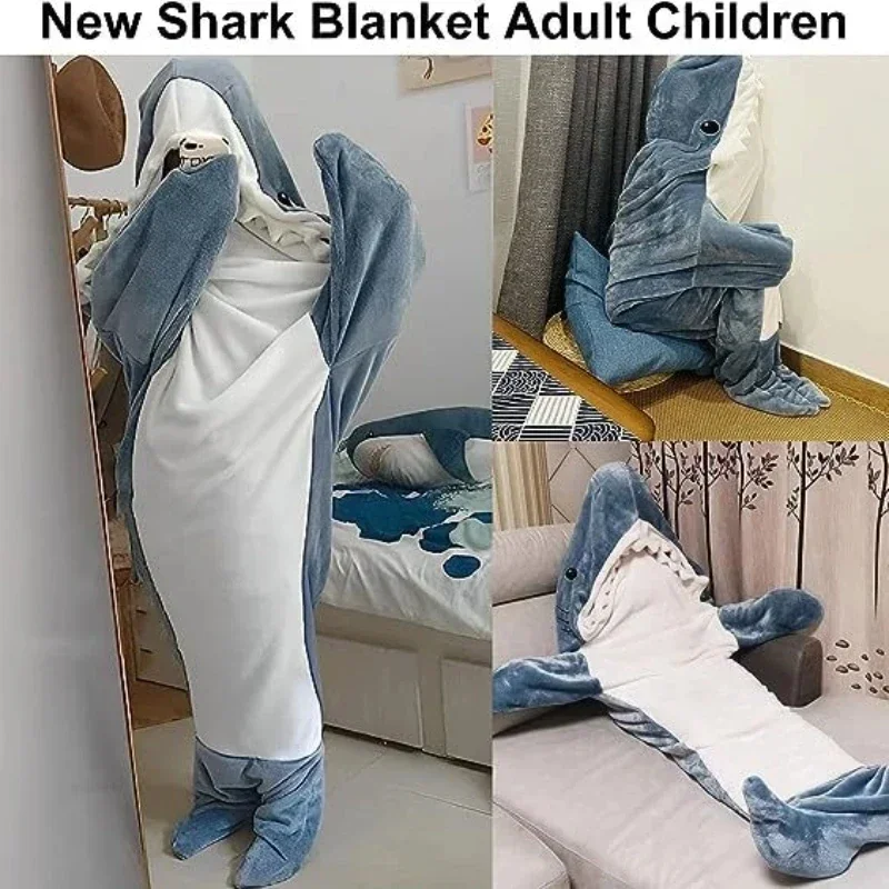 

Cartoon Shark Sleeping Bag Pajamas Office Nap Shark Blanket Karakal Soft Cozy Fabric Mermaid Shawl Blanket for Children Adult