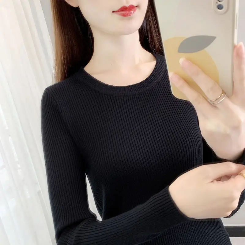 Black Undershirt Women's Spring and Autumn New Crewneck Knit Top Slim Tight Long Sleeves Thin Sweater
Black Undershirt Women's Spring and Autumn New Crewneck Knit Top Slim Tight Long Sleeves Thin Sweater